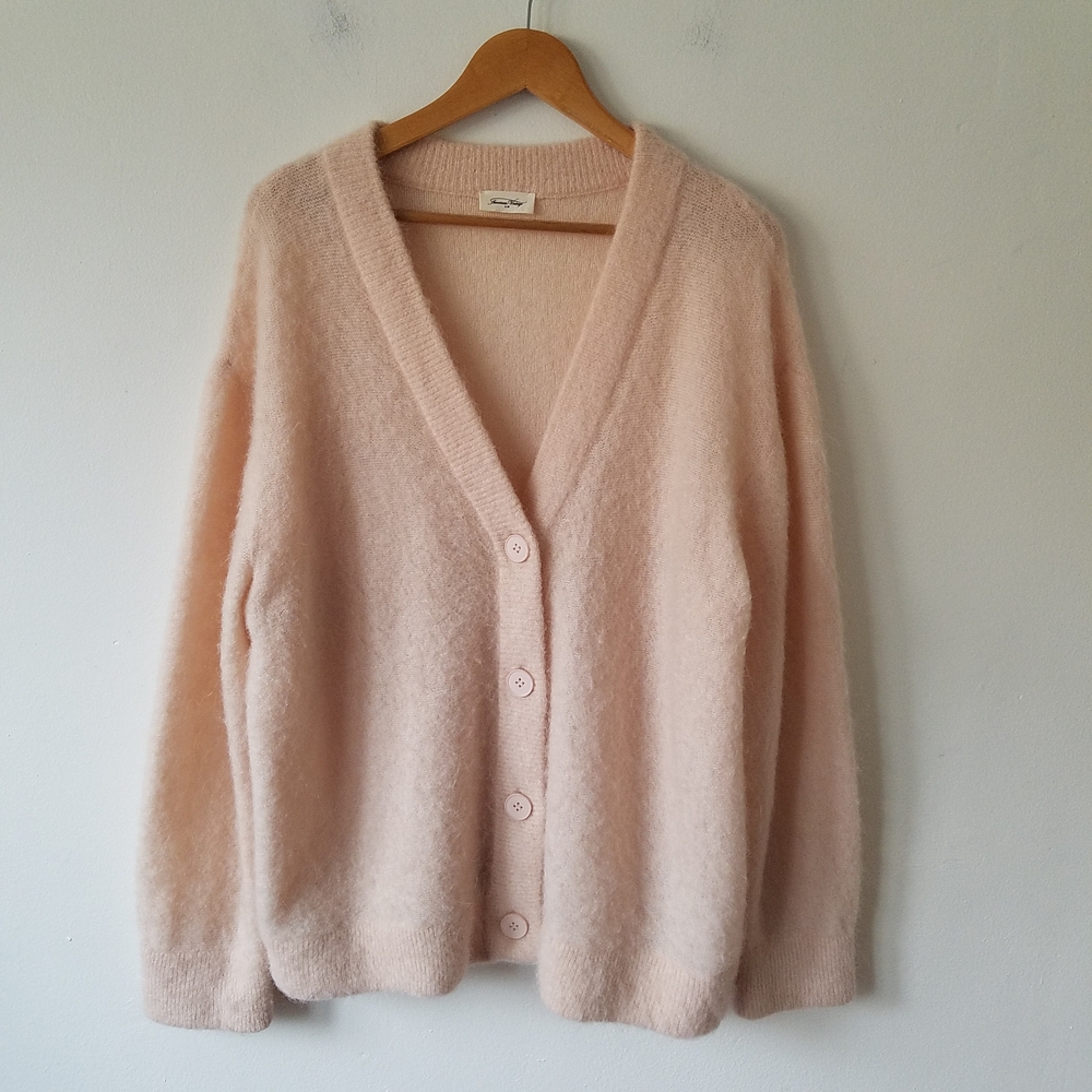 American Vintage Alpaca Wool Blend Soft Pink Fuzzy Oversized Cardigan Sweater